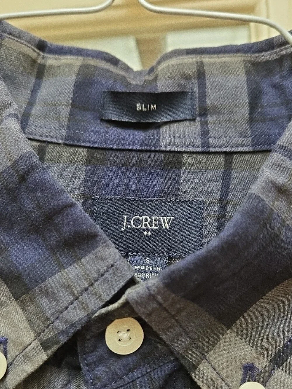 J. Crew Mens Blue and Gray Plaid Button-Down Shirt